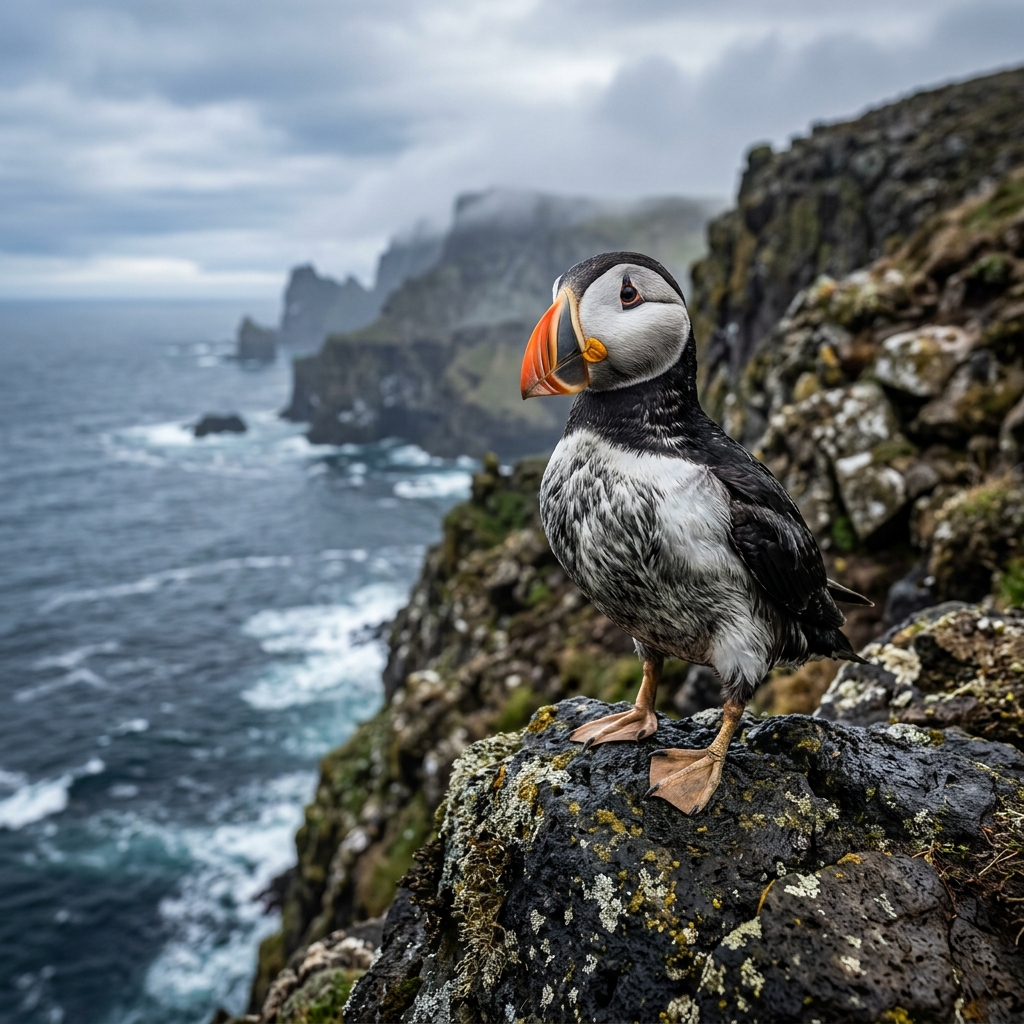 Atlantic Puffin on an Arctic cliff