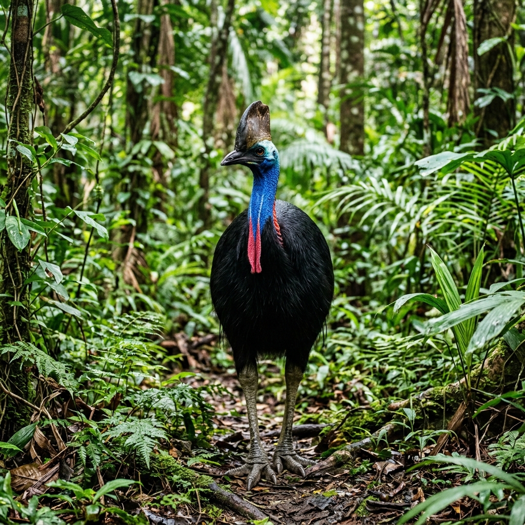 Southern Cassowary in rainforest habitat
